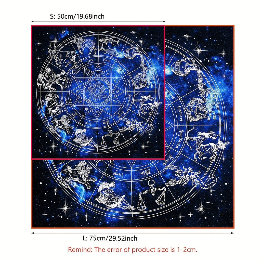 Astrology Themed Polyester Tarot Card Tablecloth, 12 Constellations Starry Sky Design, Witchcraft Oracle Cards Pad for Reading, Room Decor, Fits Various Holidays & Occasions, Non-Electric, Featherless
