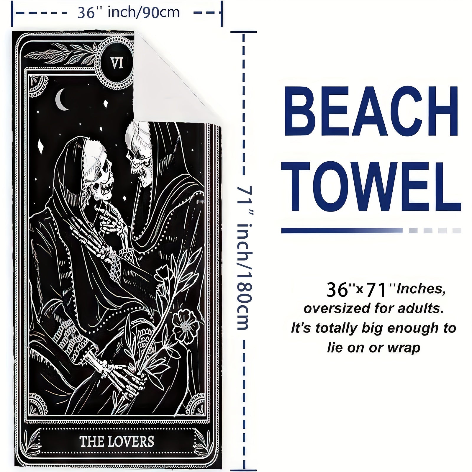 Vibrant Bohemian Skull Tarot Beach Towel - Soft, Quick-Dry, Super Absorbent, 100% Polyester Knit Fabric, High Color Fastness, Oblong Shape, Cartoon Theme, 240gsm, Ideal for Swimming, Bath, Camping, Unisex