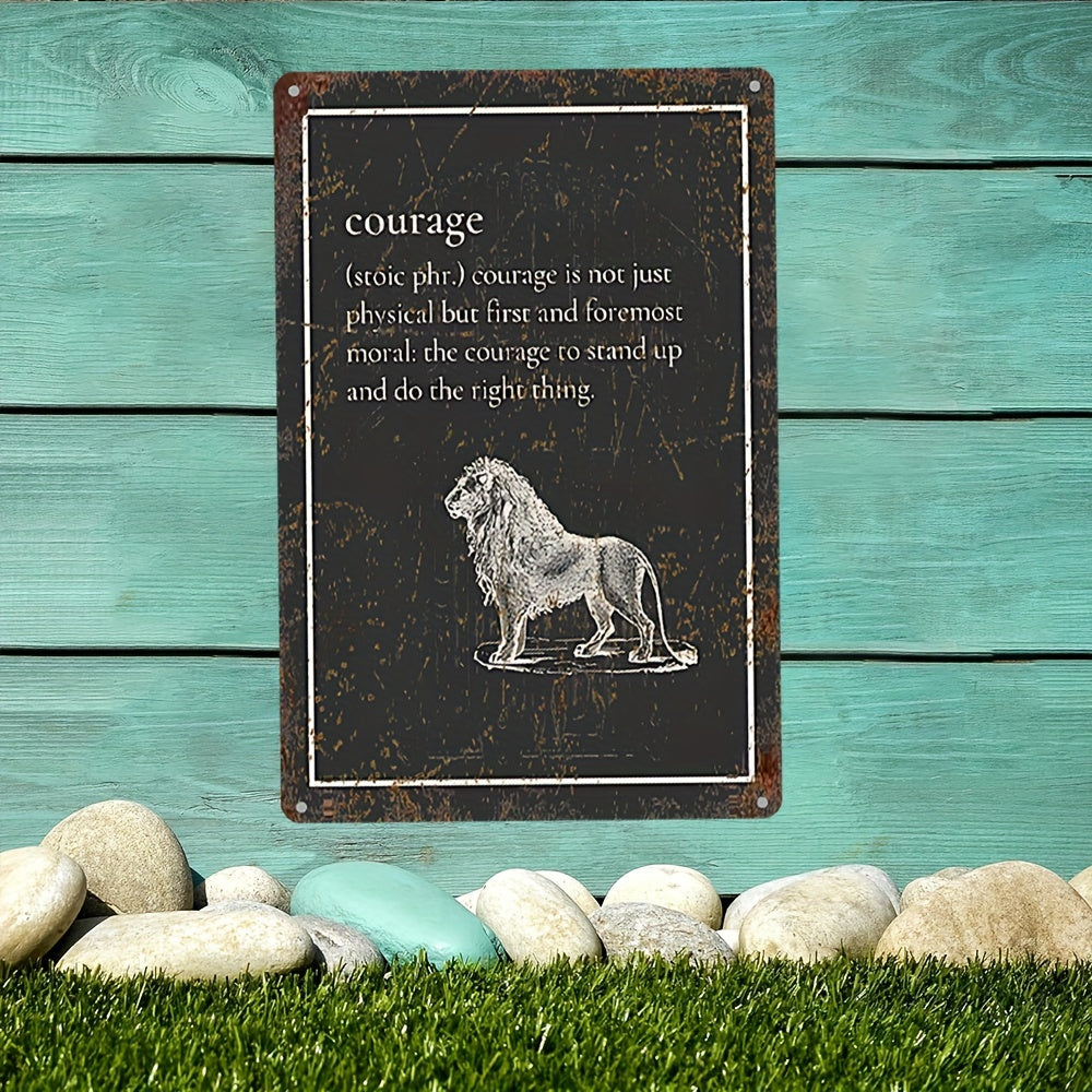 Stoic Philosophy Waterproof Aluminum Wall Art - UV Printed Courage Lion Plaque - Indoor/Outdoor Inspirational Decor 7.87x11.81inch