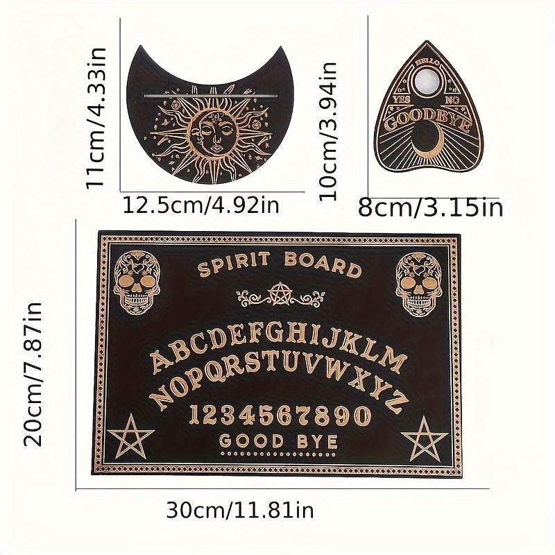 Vintage Halloween Spirit Board Set - 3pcs Wooden Ouija Board Kit with Planchette for Divination, Party Games, and Supernatural Art Display - No Electricity Required, Featherless