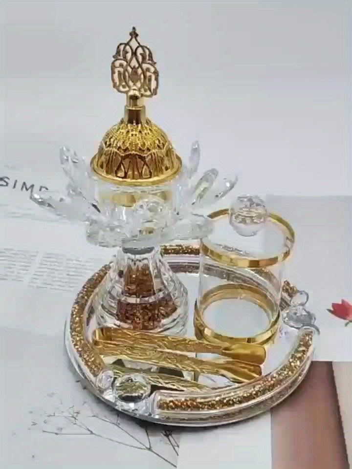 [Home Wedding Ramadan] 4pcs Crystal for Lotus Glass Incense Holder Set, Luxury Diamond Muslim Censers Sticks Hold for Home Wedding Ramadan Decoration, 2024