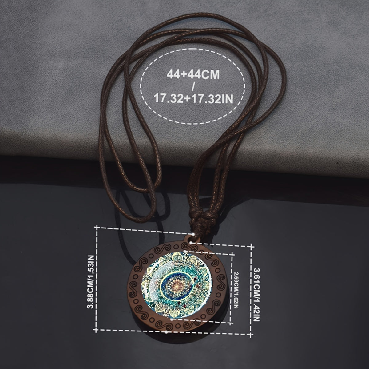 1pc Mandala Sacred Geometry Glass & Wood Pendant Necklace - Adjustable Rope Chain, Natural Wood & Glass Meditation Jewelry for Men, Gift, Spiritual Enlightenment Symbolism, Buddhist Jewelry, Artistic Design, Unique Craftsmans