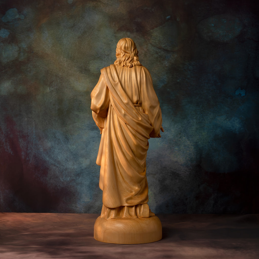 1pc Hand Carved Boxwood Jesus Sacred Heart Statue, Indoor Home Living Room Bedroom Decoration, Christian Gift Art Statue