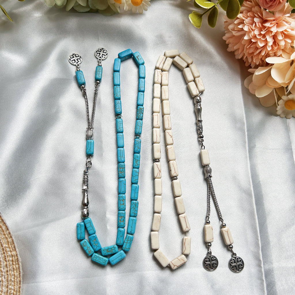Simple Classic Style Stone Prayer Beads, Unplated Rectangle Bead Tasbih, Muslim Daily & Festival Occasion Handheld Counter - No Mosaic, All-Season