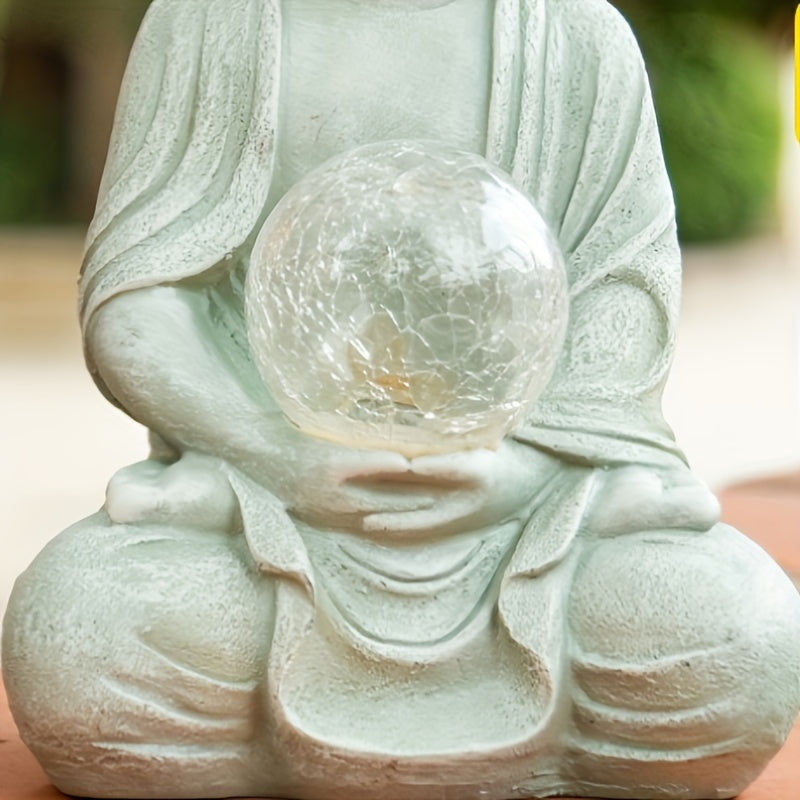 1pc Solar-Powered Buddha Statue with LED Light, Resin Garden Sculpture, Outdoor Balcony Yard Decor, Rustic Artistic Buddhism Figurine, Automatic Illumination At Dusk, for Yard Lawn Home Decor, Housewarming Gift,  Level IP44