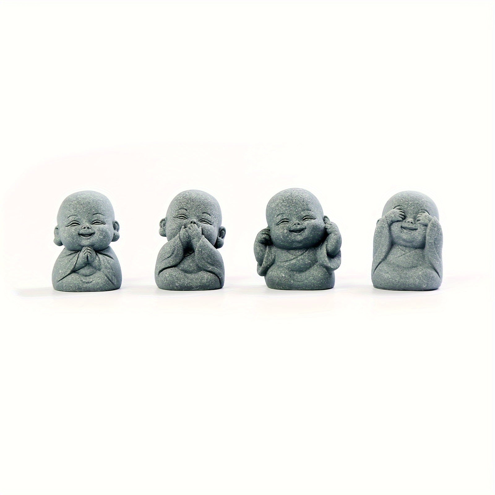 4pcs, Cute Smiling Little Buddha Statue, Monk, for Living Room/Yoga Room/Tea Table/Outdoor Garden/Moss Flower Pot/Fish Tank Decoration, Beautiful and Peaceful/Soothing Decoration, Creative Small Gift, Housewarming Gift